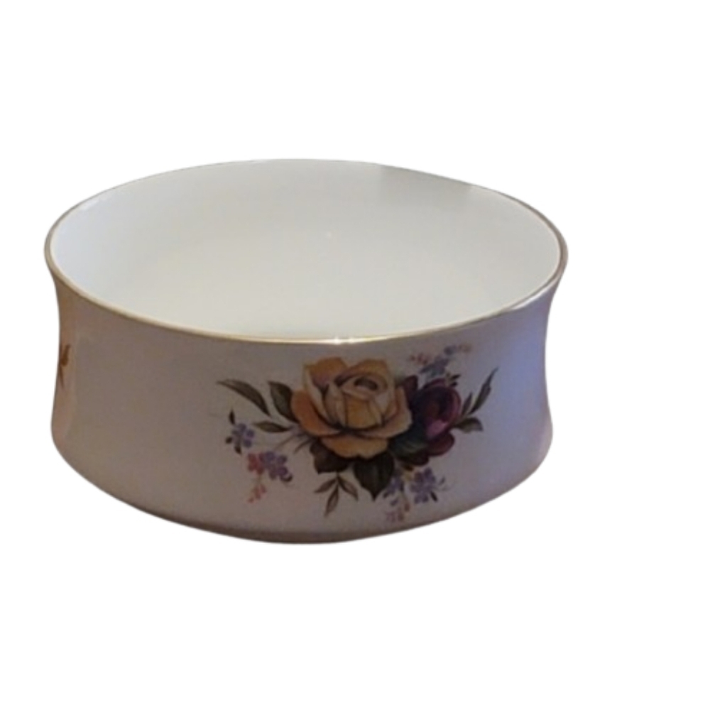Antique Crown Staffordshire fine bone china Bowl Red & Gold Roses approx 4” x 2"